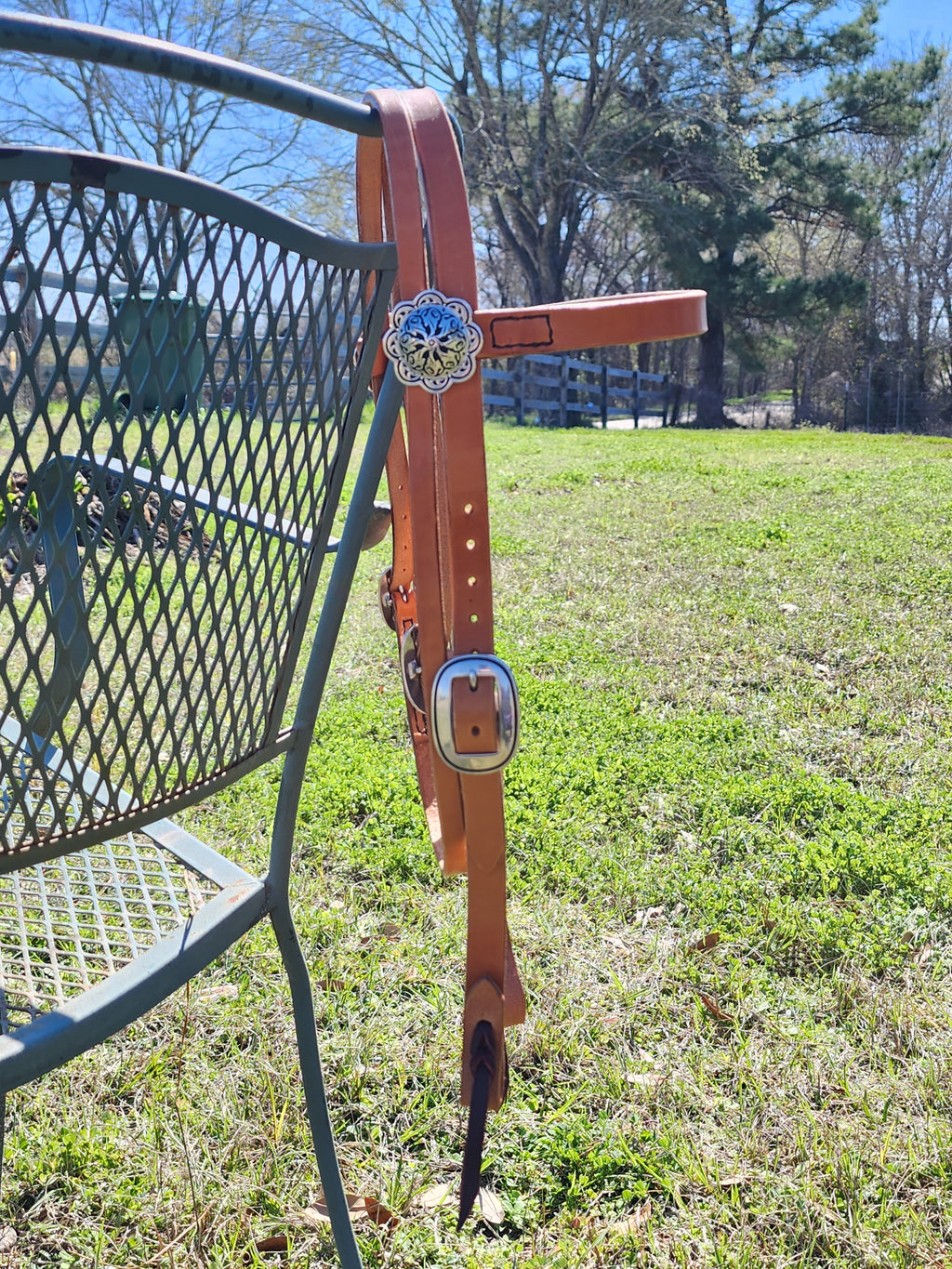 Handmade harness leather browband headstall by Starlight Leather Co.