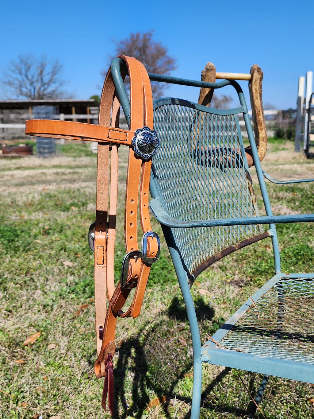 Handmade harness leather browband headstall by Starlight Leather Co.